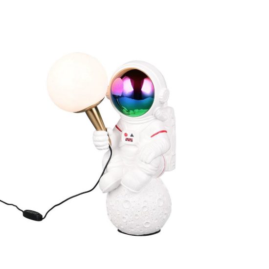 Lampada da tavolo per salotto led 1,5w 2700k usb-c a forma di astronauta con luna in poliresina bianca