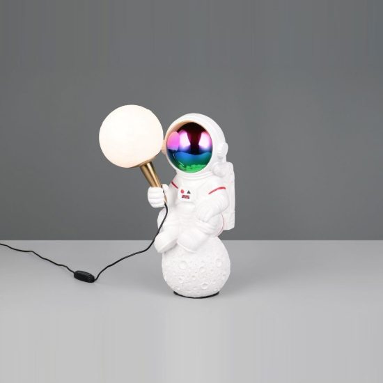Lampada da tavolo per salotto led 1,5w 2700k usb-c a forma di astronauta con luna in poliresina bianca