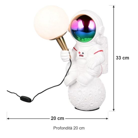 Lampada da tavolo per salotto led 1,5w 2700k usb-c a forma di astronauta con luna in poliresina bianca