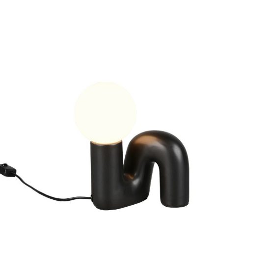 Abat-jour per comodino moderno nero in ceramica con sfera in vetro bianco