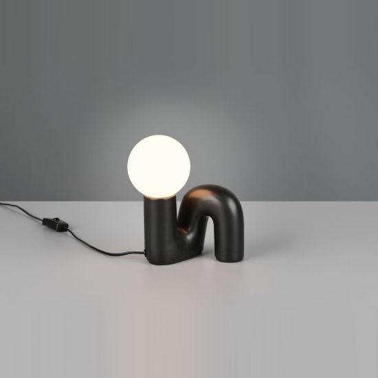 Abat-jour per comodino moderno nero in ceramica con sfera in vetro bianco