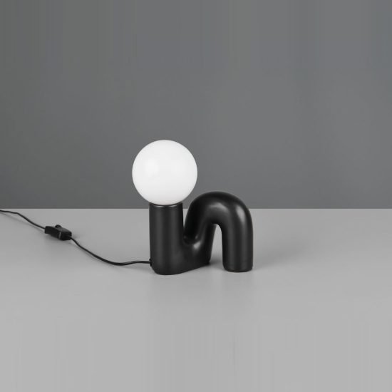 Abat-jour per comodino moderno nero in ceramica con sfera in vetro bianco