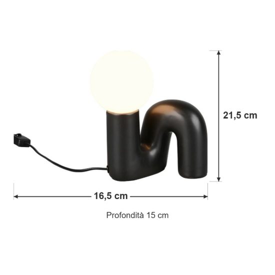 Abat-jour per comodino moderno nero in ceramica con sfera in vetro bianco