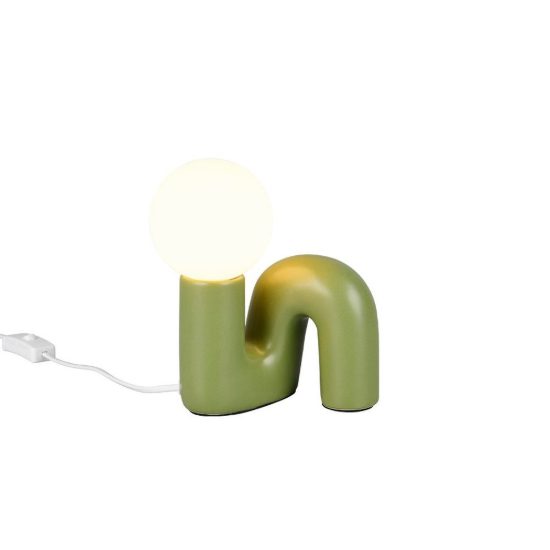 Abat-jour per comodino moderno verde in ceramica con sfera in vetro bianco