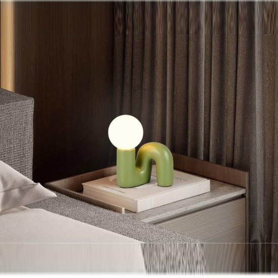 Abat-jour per comodino moderno verde in ceramica con sfera in vetro bianco