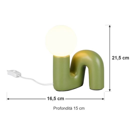 Abat-jour per comodino moderno verde in ceramica con sfera in vetro bianco