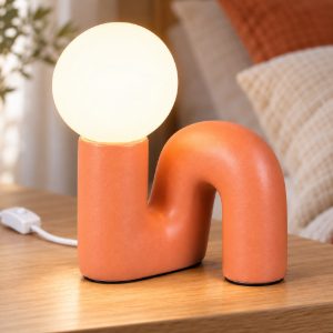 Abat-jour per comodino moderno pesca in ceramica con sfera in vetro bianco