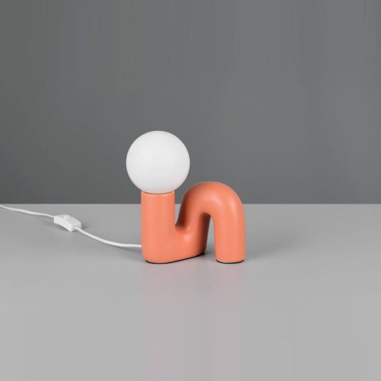 Abat-jour per comodino moderno pesca in ceramica con sfera in vetro bianco
