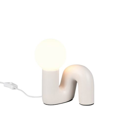 Abat-jour per comodino moderno grigio caldo in ceramica con sfera in vetro bianco