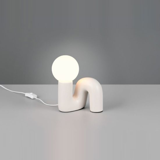 Abat-jour per comodino moderno grigio caldo in ceramica con sfera in vetro bianco