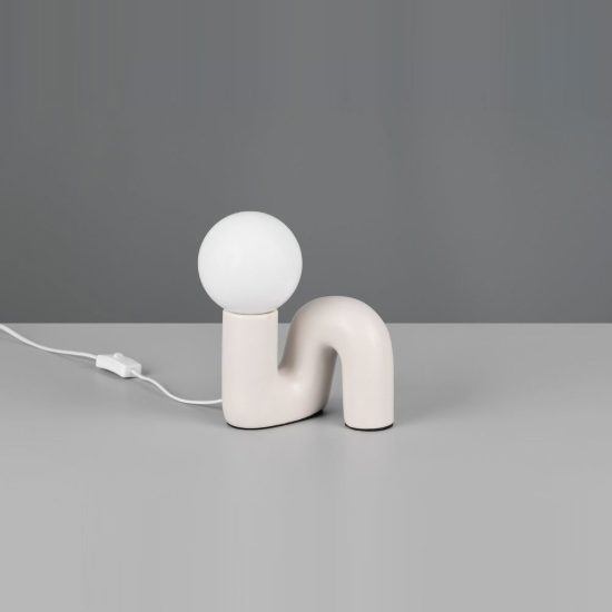 Abat-jour per comodino moderno grigio caldo in ceramica con sfera in vetro bianco