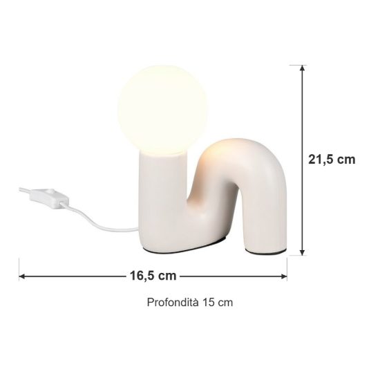 Abat-jour per comodino moderno grigio caldo in ceramica con sfera in vetro bianco