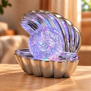 Lampada da tavolo led 0,8w rgb a batterie per cameretta a forma di conchiglia cromo