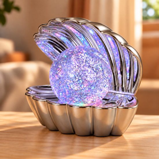 Lampada da tavolo led 0,8w rgb a batterie per cameretta a forma di conchiglia cromo