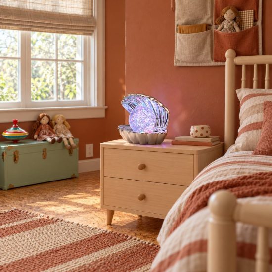 Lampada da tavolo led 0,8w rgb a batterie per cameretta a forma di conchiglia cromo