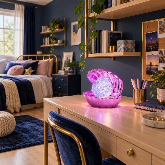 Lampada da tavolo led 0,8w rgb a batterie per cameretta a forma di conchiglia rosa