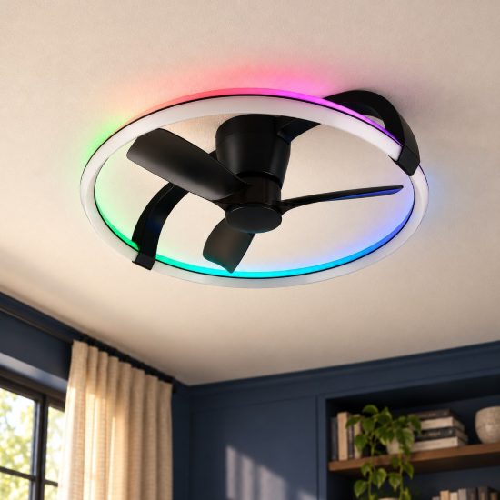 Ventilatore da soffitto con luce led 37w cct 2700k 6500k rgb con telecomando nero