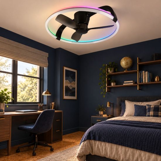 Ventilatore da soffitto con luce led 37w cct 2700k 6500k rgb con telecomando nero