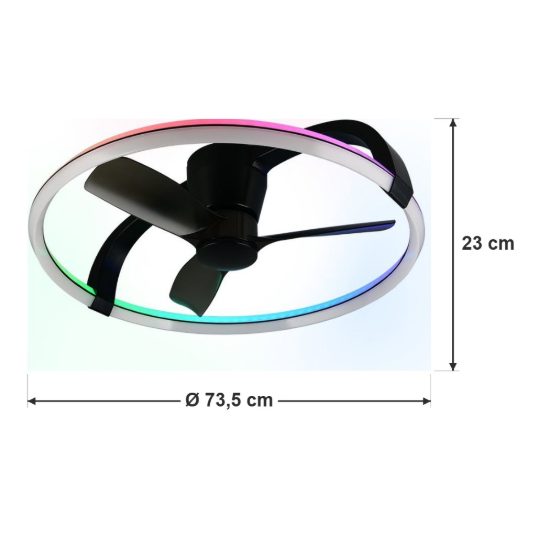Ventilatore da soffitto con luce led 37w cct 2700k 6500k rgb con telecomando nero