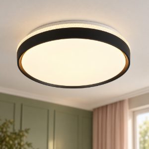 Plafoniera led 33w cct 2700k 6500k con telecomando rotonda nera retroilluminata effetto cristallo