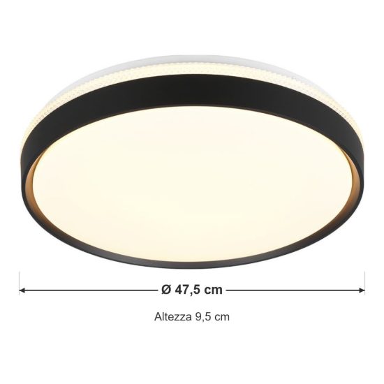 Plafoniera led 33w cct 2700k 6500k con telecomando rotonda nera retroilluminata effetto cristallo