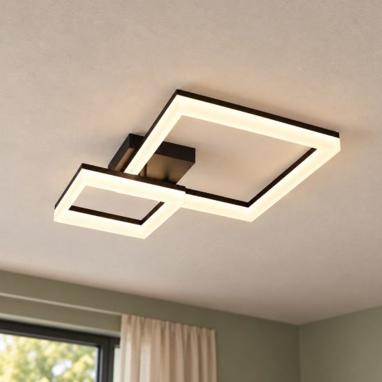 Plafoniera led 22w 3000k per corridoio moderna a doppio quadrato nera