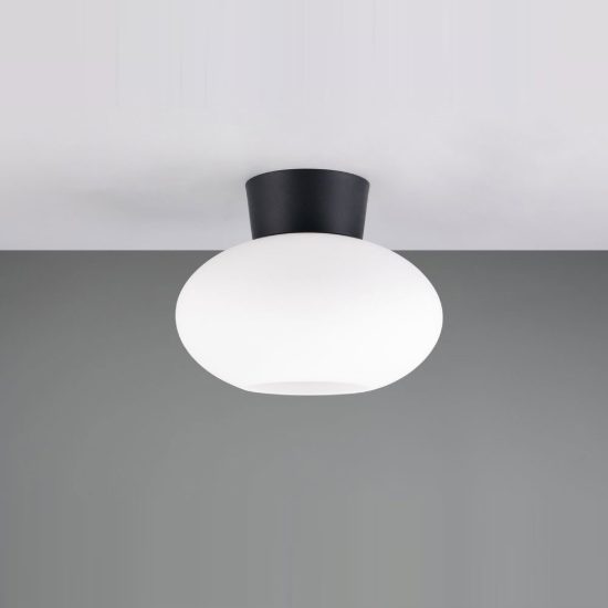 Plafoniera moderna in vetro opale bianco con montatura nera