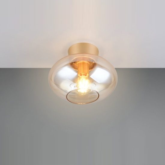 Plafoniera moderna in vetro ambra con montatura oro