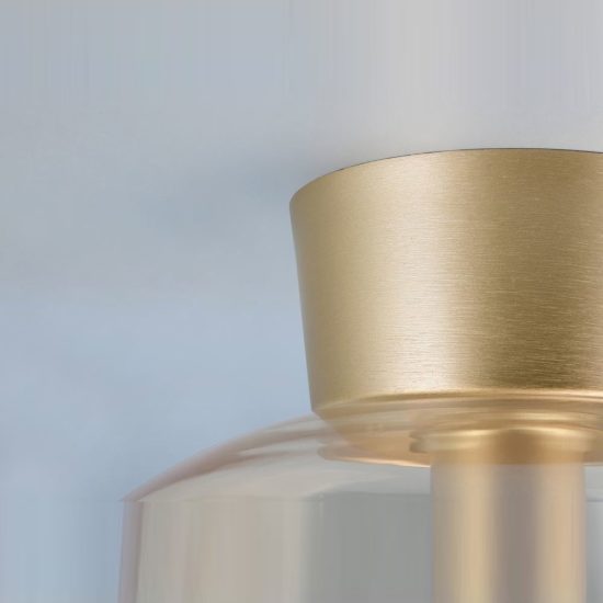 Plafoniera moderna in vetro ambra con montatura oro