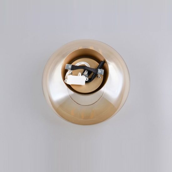 Plafoniera moderna in vetro ambra con montatura oro