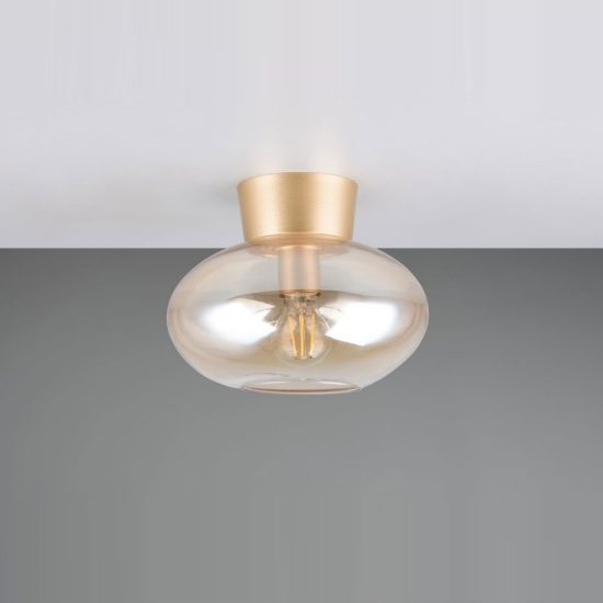 Plafoniera moderna in vetro ambra con montatura oro