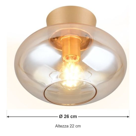 Plafoniera moderna in vetro ambra con montatura oro