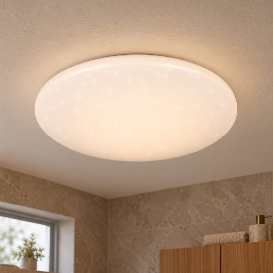 Plafoniera led 15w 3000k con sensore di movimento ip44 per bagno bianca effetto cielo stellato