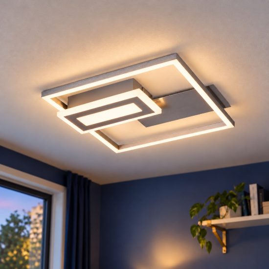 Plafoniera led 22w 3000k nichel opaco a forme geometriche luminose