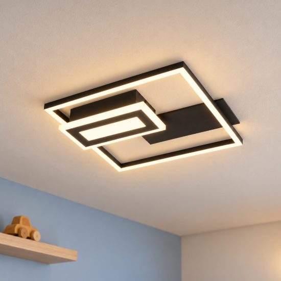 Plafoniera led 22w 3000k nera a forme geometriche luminose