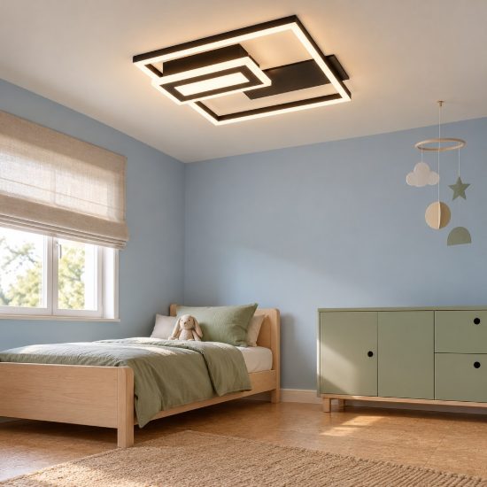 Plafoniera led 22w 3000k nera a forme geometriche luminose