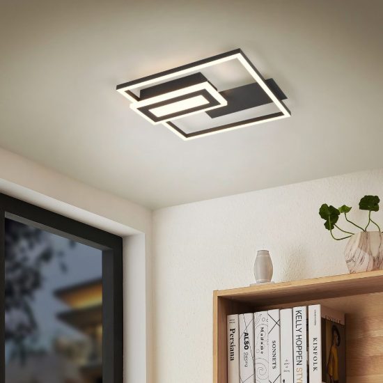 Plafoniera led 22w 3000k nera a forme geometriche luminose