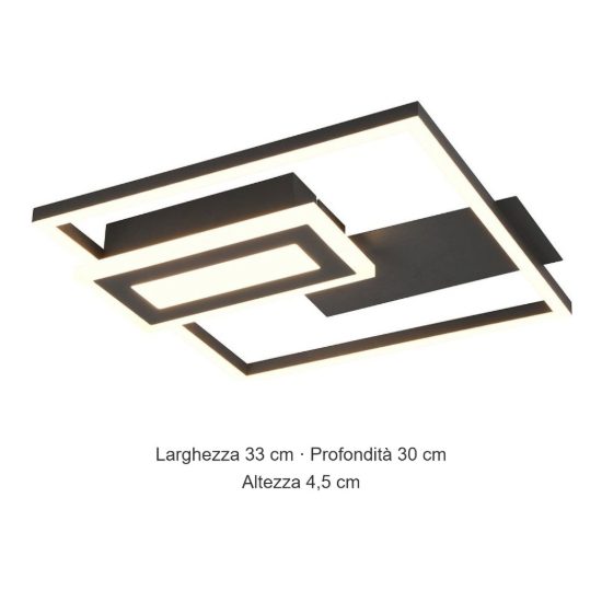 Plafoniera led 22w 3000k nera a forme geometriche luminose