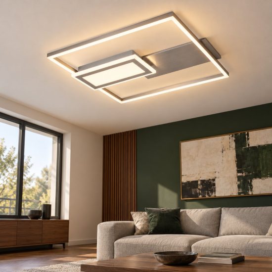 Plafoniera led 32w cct 2700k 6500k con telecomando nichel opaco a forme geometriche luminose