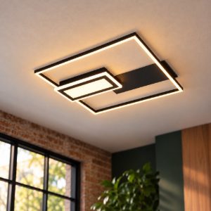 Plafoniera led 32w cct 2700k 6500k con telecomando nera a forme geometriche luminose