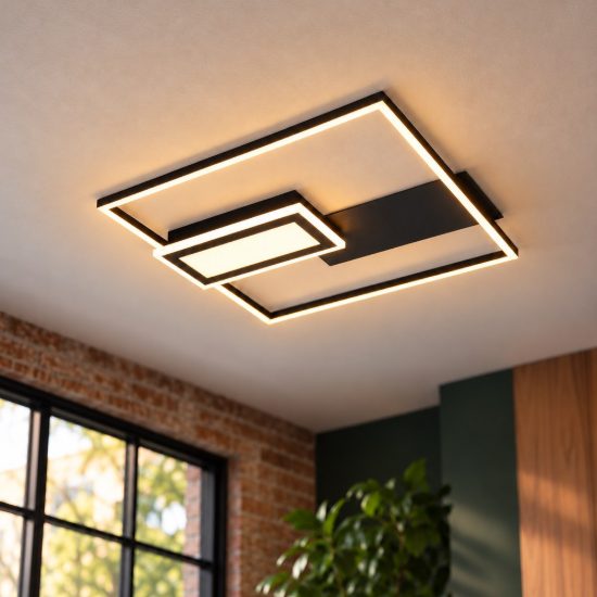 Plafoniera led 32w cct 2700k 6500k con telecomando nera a forme geometriche luminose
