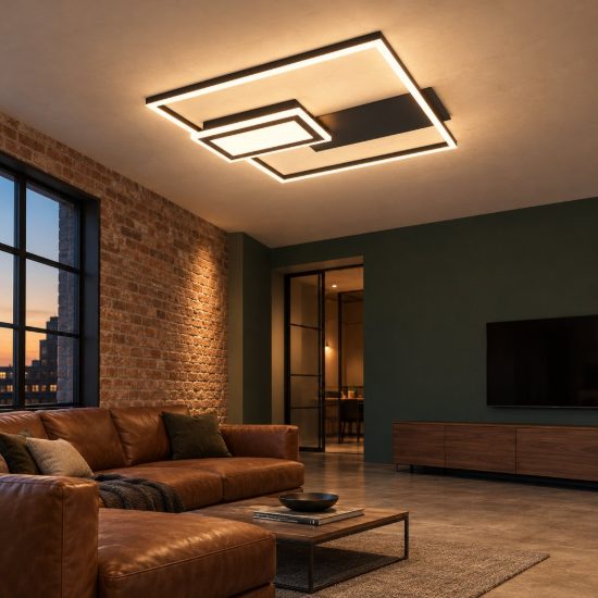 Plafoniera led 32w cct 2700k 6500k con telecomando nera a forme geometriche luminose