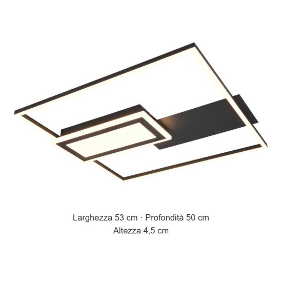 Plafoniera led 32w cct 2700k 6500k con telecomando nera a forme geometriche luminose