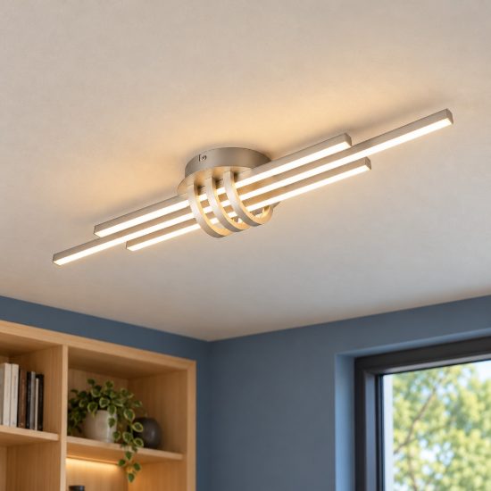 Plafoniera led 20w 3000k per soggiorno moderna lineare a 3 barre nichel opaco