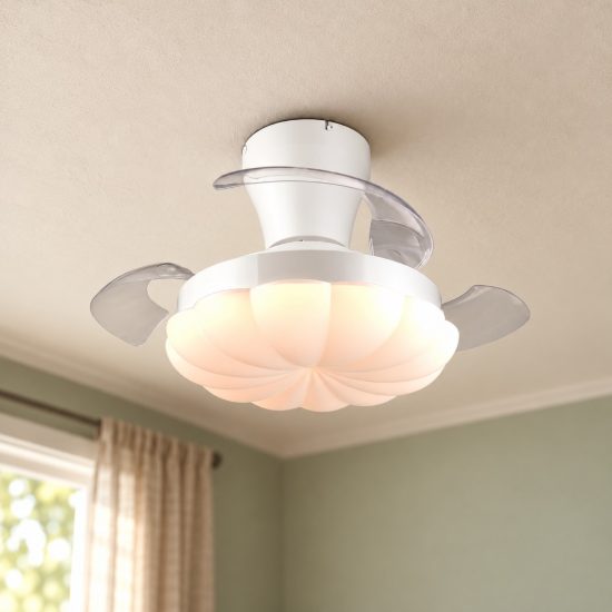 Ventilatore da soffitto con luce led 22w cct 2700k 6500k con telecomando bianco con pale a scomparsa