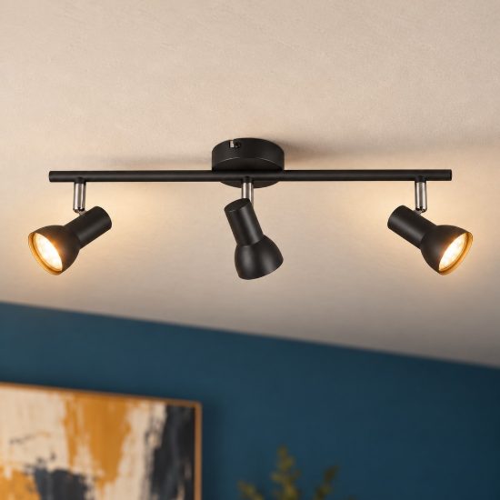 Plafoniera con 3 faretti orientabili moderna nera