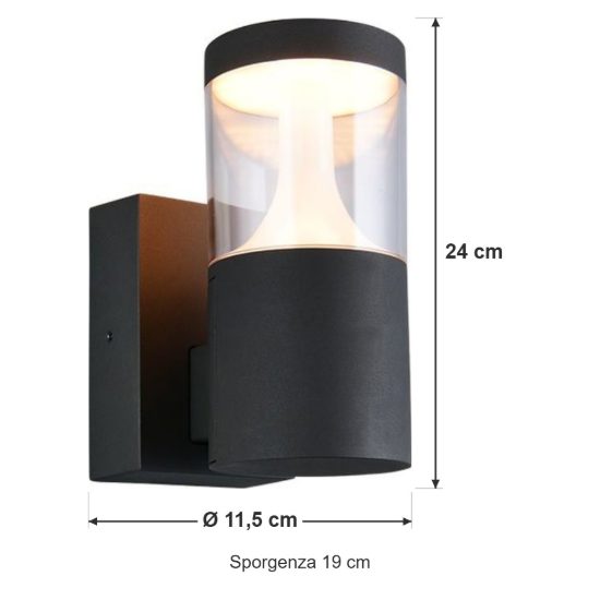 Applique da esterno led 13w cct 2200k 3000k 4000k ip65 moderna antracite