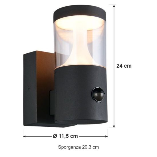 Applique da esterno led 13w cct 2200k 3000k 4000k con sensore di movimento ip54 moderna antracite