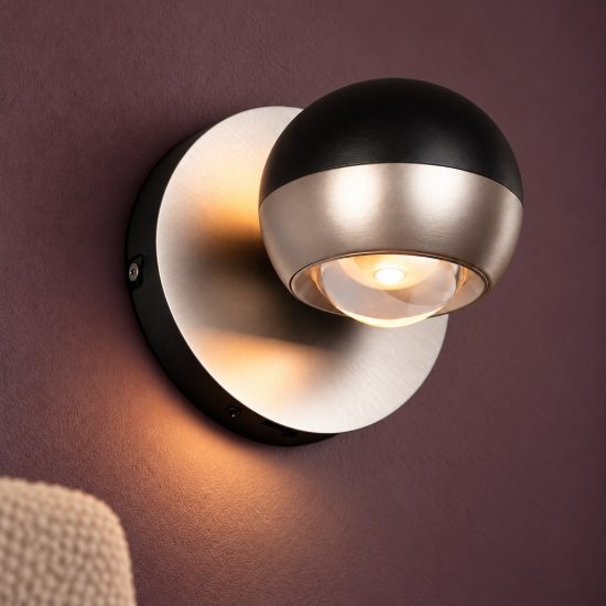 Applique per salotto led 8w cct 2300k 3000k 4000k bi-emissione orientabile moderna nichel opaco nera
