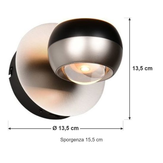 Applique per salotto led 8w cct 2300k 3000k 4000k bi-emissione orientabile moderna nichel opaco nera
